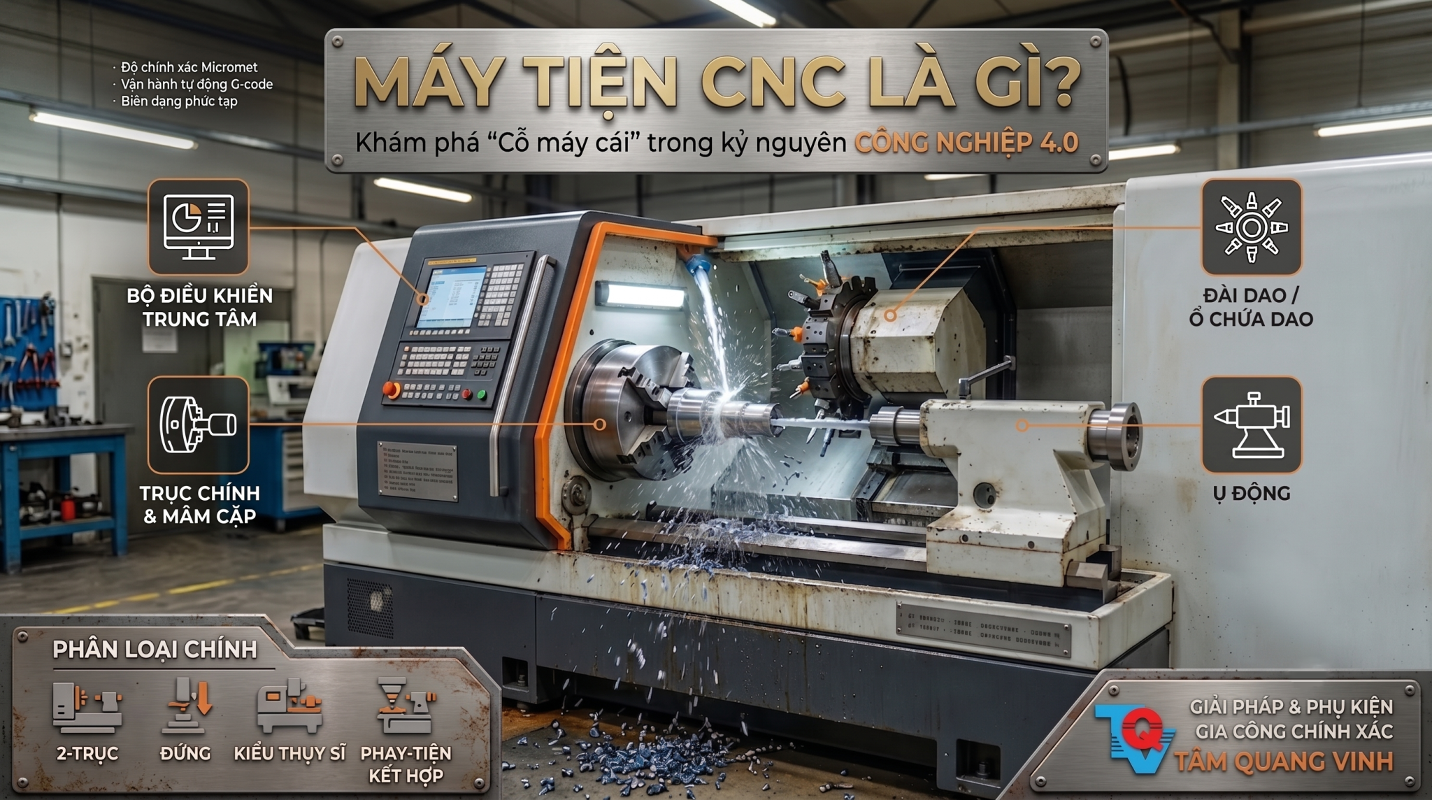 MÁY TIỆN CNC LÀ GÌ? TỔNG QUAN CẤU TẠO, PHÂN LOẠI VÀ ỨNG DỤNG TRONG GIA CÔNG CƠ KHÍ
